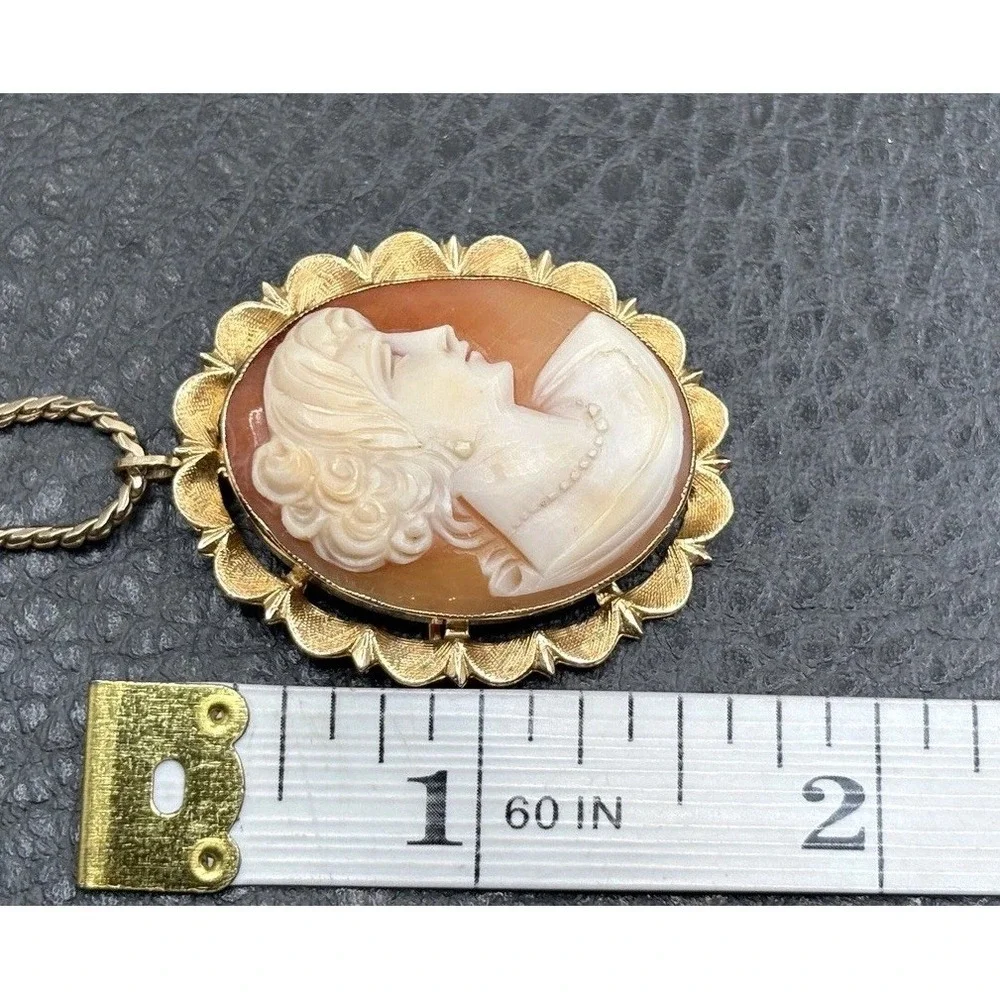 Vintage 14K Esemco Carved Shell Cameo Pendant And Krementz Gold Overlay Necklace